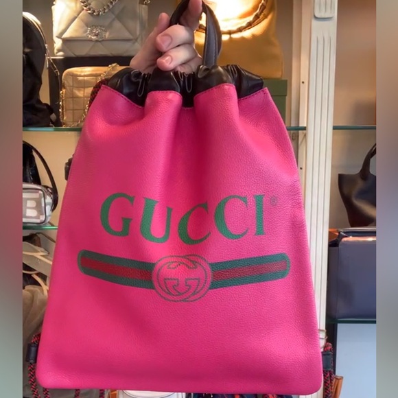 Auth GUCCI Pink Leather Back Pack - Picture 1 of 3